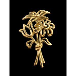 Ladies Gold Bunch of Flowers Pin Brooch
